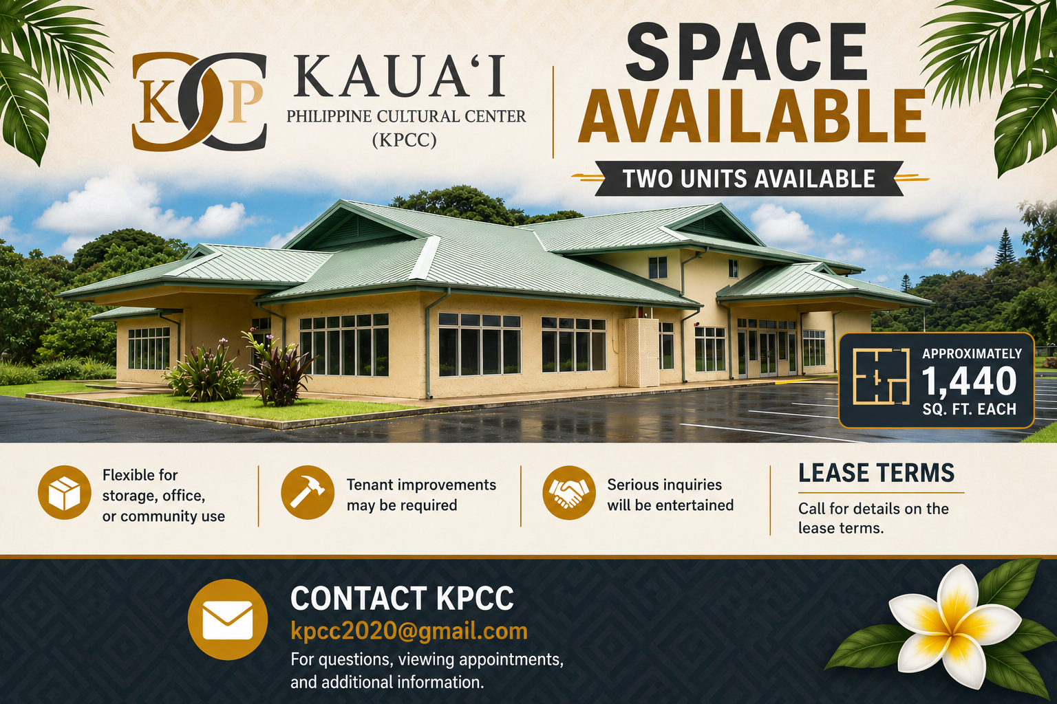 Rent space at Kauai Philippine Cultural Center.